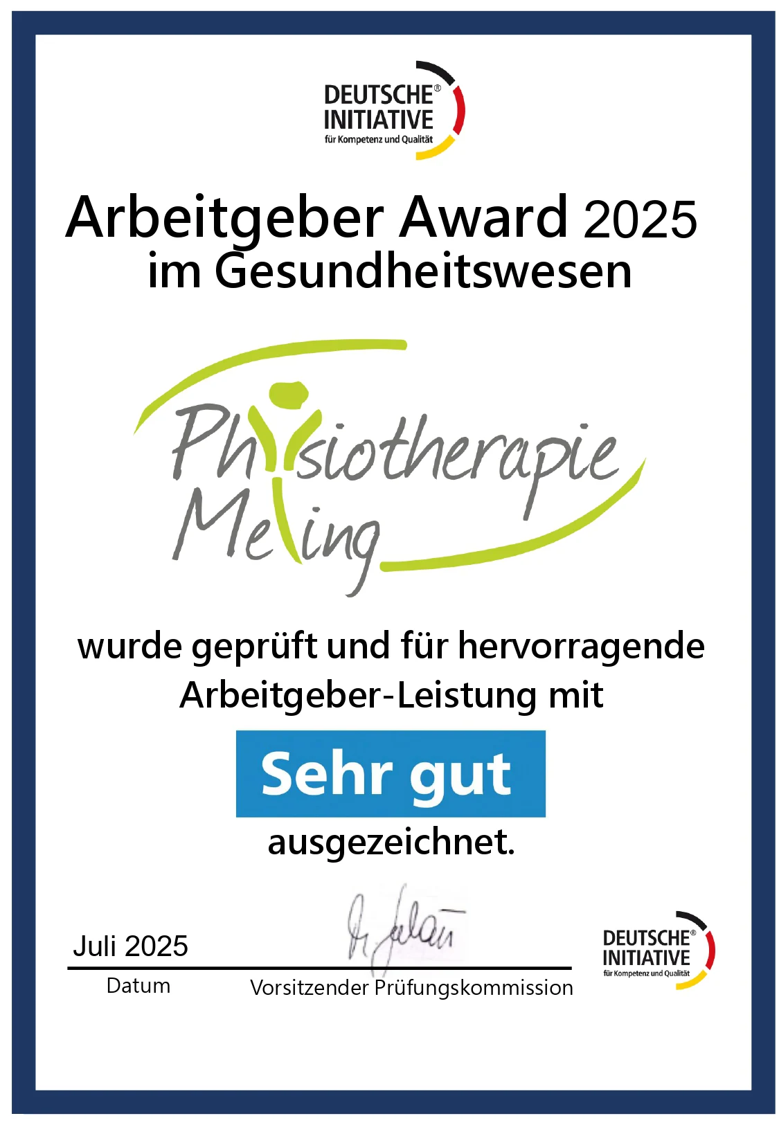 Physiotherapie Jürgen Meling Auszeichnung